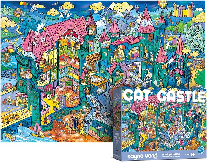 ANTELOPE 1000 Piece Puzzle Bundle, Young Adult, Cardboard, Pets and Entertainment Theme, 3 in 1 Set - Dog Park, Drive in Movie, Cat Castle