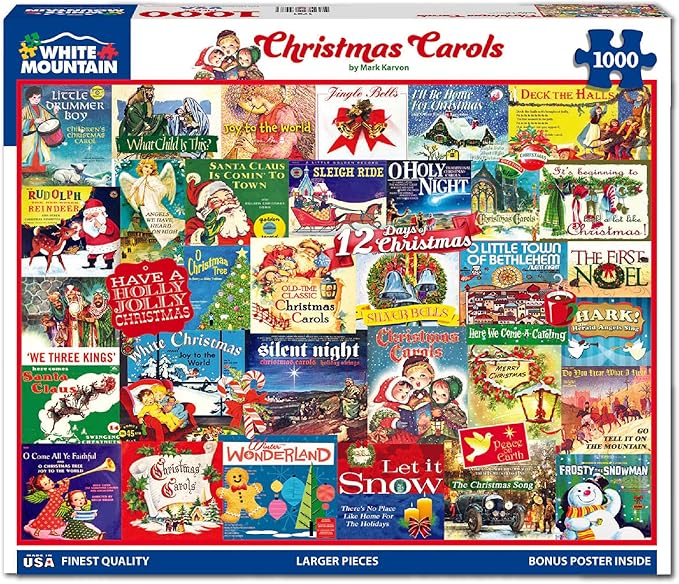 White Mountain 1000 Piece Jigsaw Puzzle Winter Christmas Holiday Puzzles for Adults and Teens 24"x30" Large Pieces - Chrismas Carols