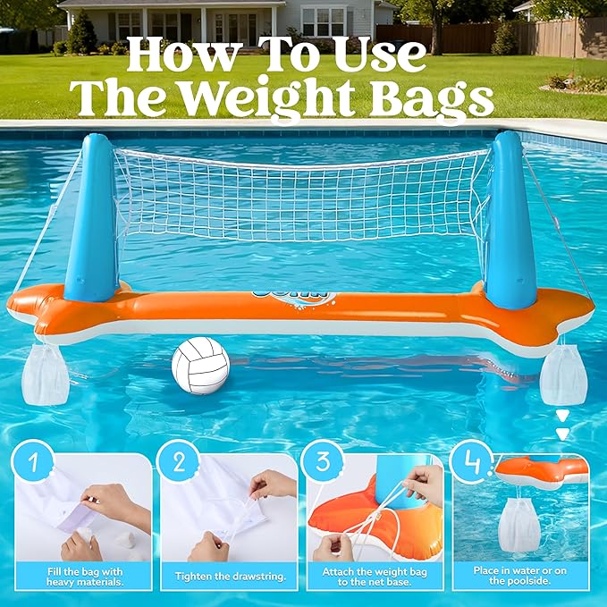 JOYIN XL Inflatable Pool Float Set, 125'' Volleyball Net & Basketball Hoops, Extra Large Floating Swimming Game Toy for Kids and Adults, Summer Floaties, Volleyball Court|Basketball, XL-Orange
