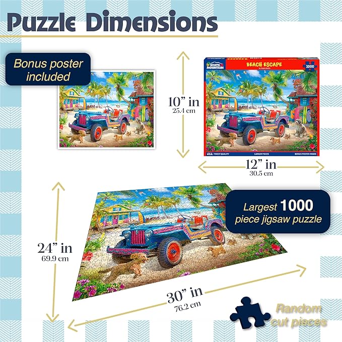 White Mountain 1000 Piece Jigsaw Puzzle Scenic Ocean Summer Puzzles with Large Pieces Gift for Adults and Family 24"x30" - Beach Escape