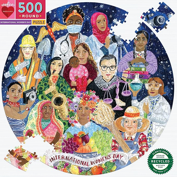 eeBoo 500 Piece Puzzle - International Women's Day Jigsaw Puzzle for Adults, Circular with 23" Diameter, Recycled Board & Vegetable-Based Ink