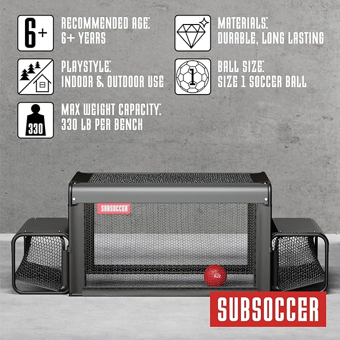 Subsoccer S3 Portable Bench Soccer Game Sturdy Indoor Outdoor Table Soccer Set with Benches and Ball, Easy Assembly Pack and Go Design for Beach, Home, Office or Backyard, Fun for All Ages