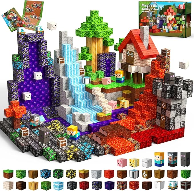 150 PCS Magnetic Blocks - Magnetic Building Blocks for Kids, Magnet Building Cubes for Boys Girls, STEM Montessori Sensory Toys Stacking for 3 4 5 6 7 8 9 10 11 12 13 Easter Birthday Gift
