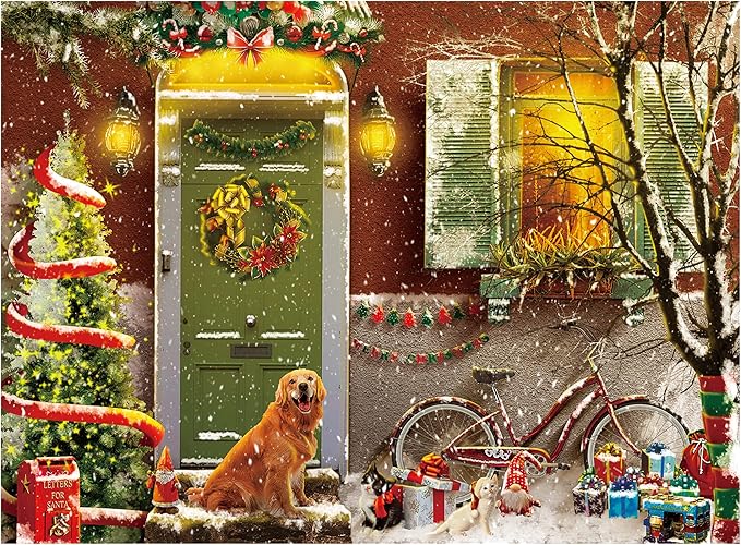 Lavievert Jigsaw Puzzle 500 Piece Puzzle for Adults - Christmas on Doorstep, Smiling Golden Retriever