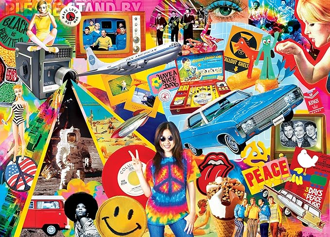 MasterPieces Vintage 1000 Piece Jigsaw Puzzle for Adults - Groovy Times - Retro 60s & 70s Collage - 19.25"x26.75"
