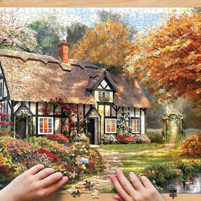 Puzzle for Adults 1000 Pieces, Thatched Cottage Puzzle, Challening Impossible Difficult Hard Fun 1000 Pieces Jigsaw Puzzles for Adults Family with Letters on Back