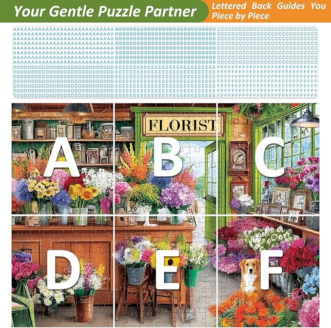 300 Piece Puzzles for Adults,Colorful Flower Shop Scene with Dog,Botanical Jigsaw Puzzle for Kids Teen Adults,Interlock Perfectly Letters on Back,Challenging Puzzle for Family Game Nights,20.5 x 15 in