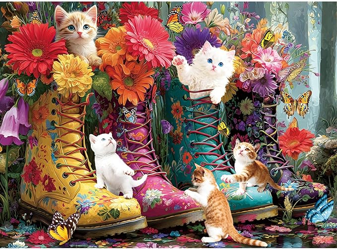 500 Pieces Puzzle for Adults, Puzzles for Adults 500 Pieces, Retro Martin Boots Cats Flowers Jigsaw Puzzle, Challenging Puzzle Perfect for Game Nights, 20.5 X 15 in