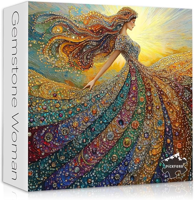 PICKFORU Gemstone Woman Puzzle for Adults 1000 Pieces，Beauty Elegant Lady Jigsaw Puzzle with Colorful Crystal Diamond, Impossible Difficult Hard Challenge for Adults Aesthetic Puzzle