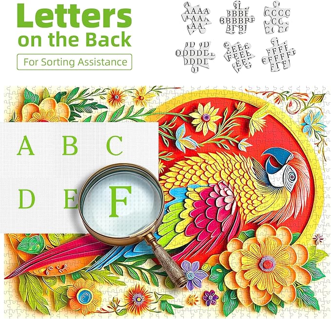 1000 Piece Puzzle for Adults, Colorful Parrot & Floral Design Art Jigsaw Puzzle for Adults with Letters on Back, Challenging and Fun Animal, 27.5" x 19.7"