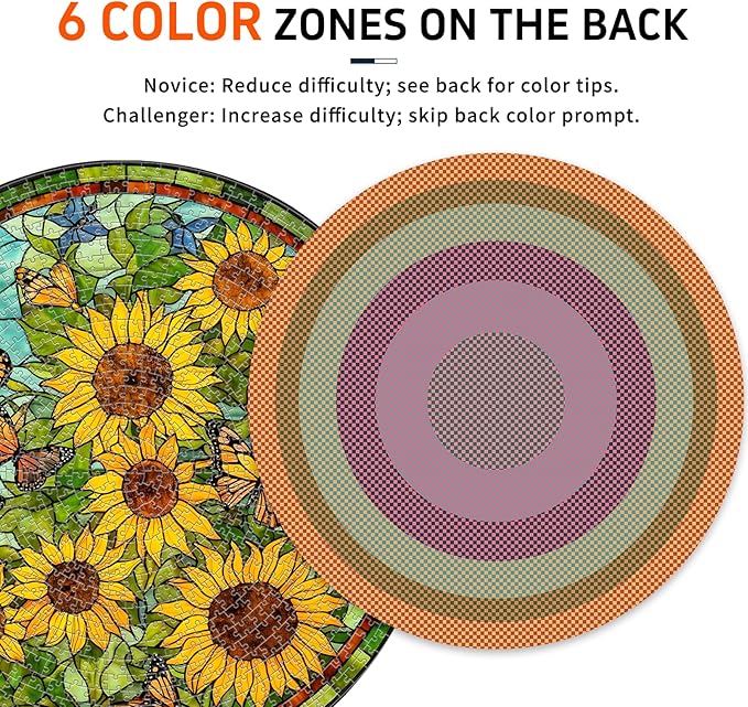 Sunflower Stained Glass Puzzles Jigsaw for Adults 1000 Pieces, Brain Challenging Puzzle for Game Night, Family, Friends, Round Puzzles Diameter 25.6 in