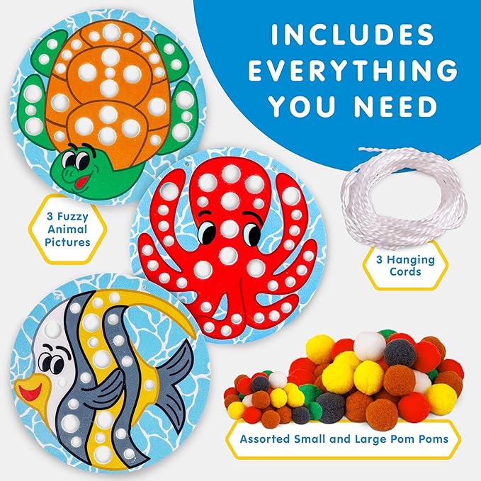 National Geographic Kids Pom Poms Arts and Crafts Kit - Pom Pom Animals Toddler Craft Kit, Preschool Art, Toddler Crafts Ages 3-5, Crafts for Toddlers 2-4 Years, Pom Pom Pictures