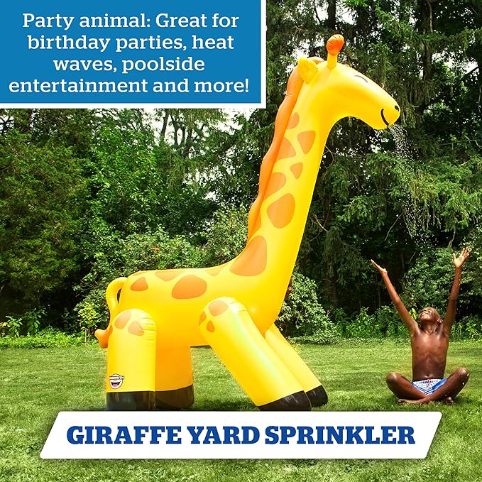 Giant Giraffe Inflatable Sprinkler for Kids, Backyard Water Toy with Simple Inflate/Deflate, Fun Summer Activities