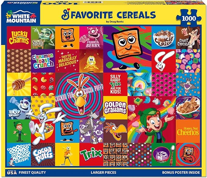 White Mountain 1000 Piece Jigsaw Puzzle Fun Collage Food Puzzles with Large Pieces Gift for Adults and Family 24"x30" - Favorite Cereal