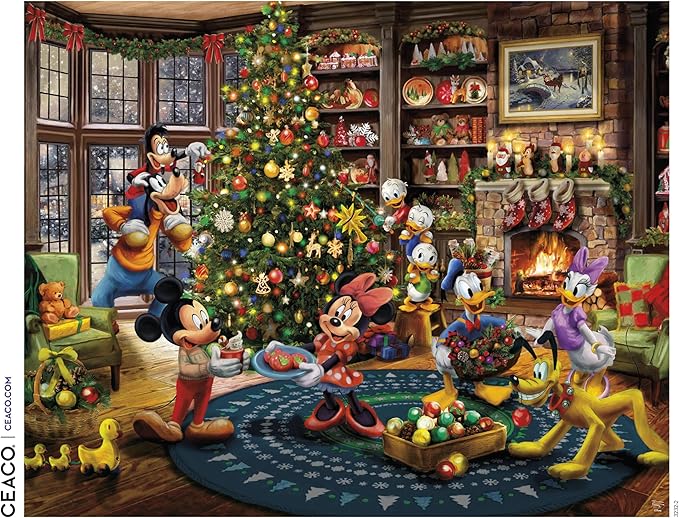 CEACO - Thomas Kinkade - Mickey & Minnie Trimming The Tree - 1000 Piece EZ 2 Hold Holiday Jigsaw Puzzle - Festive Puzzles for Adults – Precision-Cut Pieces and Hours of Relaxing Fun