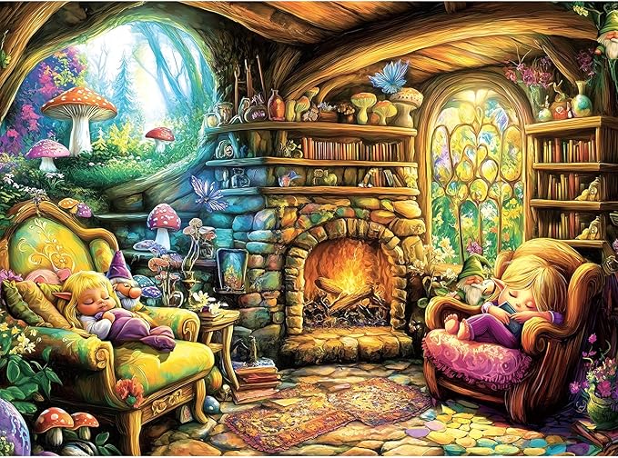 Elf Mushroom House 1000 Piece Puzzle for Adults, Fun Puzzles for Adults 1000 Pieces with HD Print Poster, 27.5" X 19.7" Dust Free, for Gifts Birthday Holiday Party Family Games Lovers