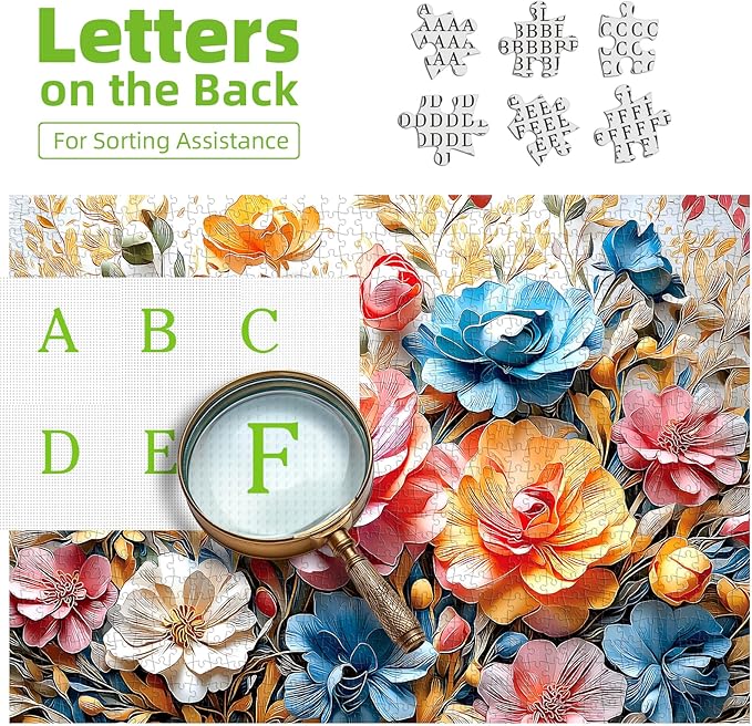 Vibrant Floral Bloom 1000 Piece Puzzles for Adults Clearance, Fun Puzzles for Adults 1000 Pieces with HD Print & Poster, 27.5" X 19.7" Dust Free, for Gifts Halloween Christmas Family Games