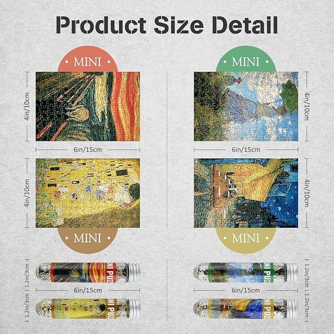 MISITU Small Jigsaw Puzzles for Adults Challenging Puzzles Small Puzzles Mini Jigsaw Puzzles Micro Puzzels 150 Pieces Tiny Puzzle Classical Art Puzzle Travel Puzzle 6 x 4 inch, 4 Packs