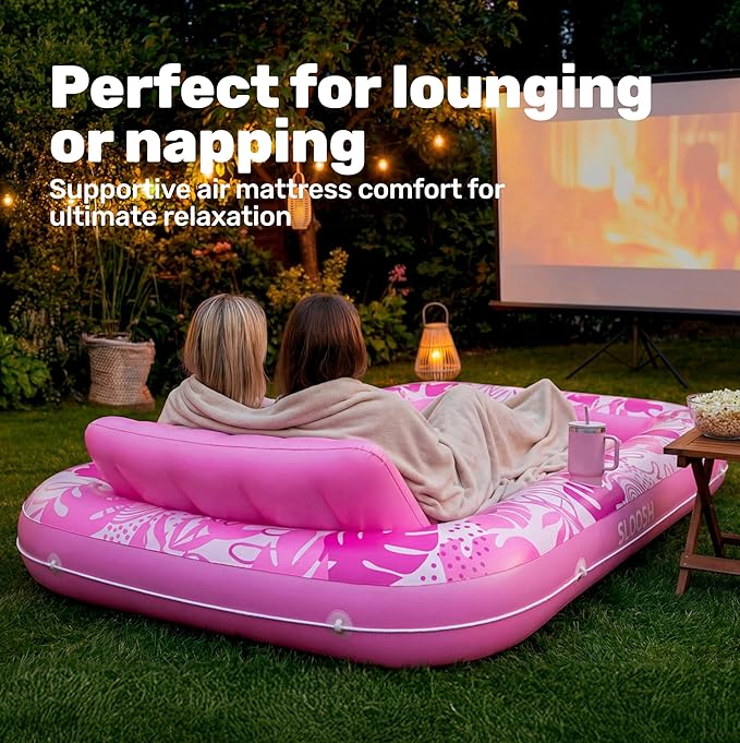SLOOSH Inflatable Tanning Pool Lounger Float, 85" x 57" Extra Large Pool Floats Adult with Pillow, 4 in 1 Suntan Tub Raft Floatie,Sunbathing Bed Lounge Blow Up Ball Pit Party Gifts, XL-Hot Pink