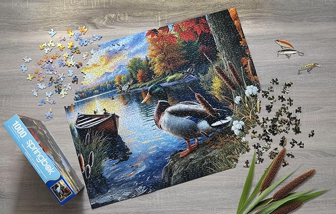 Springbok Mallard Morning Glow 1000 Piece Jigsaw Puzzle for Adults - Duck by the Lake - Unique Cut Pieces - Made in USA