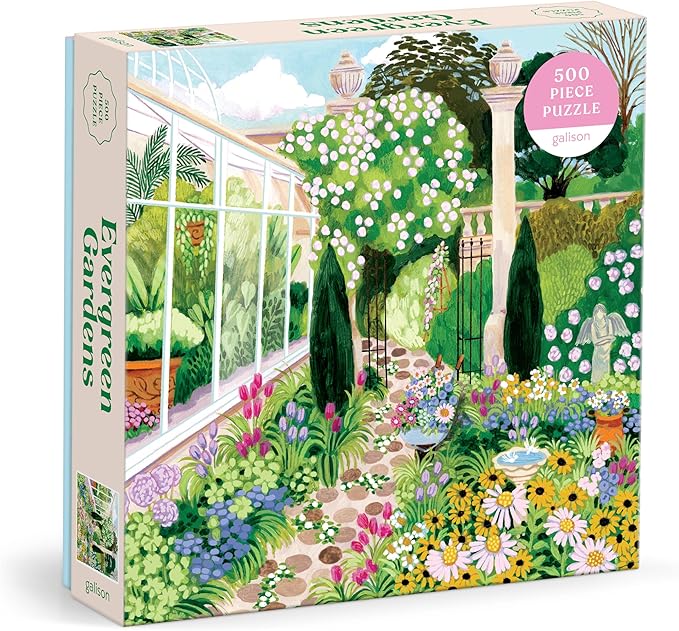 Galison Evergreen Gardens – 500 Piece Jigsaw Puzzle Featuring Beautiful Artwork of A Conservatory Pathway Garden