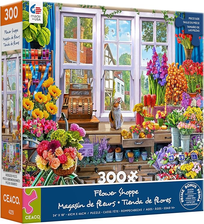 Ceaco - Large Piece Jigsaw Puzzle - Steve Crisp - Flower Shoppe - Relaxing and Fun Activity for Adults