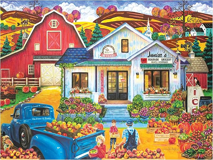 RoseArt - Kodak Premium - Junior's Farmer's Market 350 Piece Jigsaw Puzzle - Colorful Country Market Vegetables Scene – Adult Puzzle – Finished Size Approx. 18" x 24", Made in USA