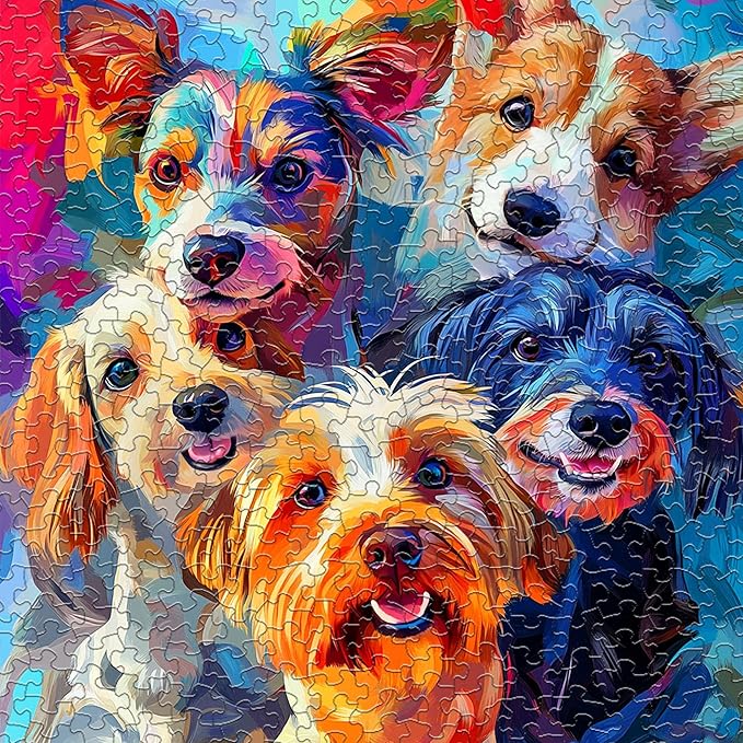 Springbok Puppy Rainbow 500 Piece Jigsaw Puzzle for Adults and Family - Colorful Dogs - Unique Cut Pieces - Made in USA