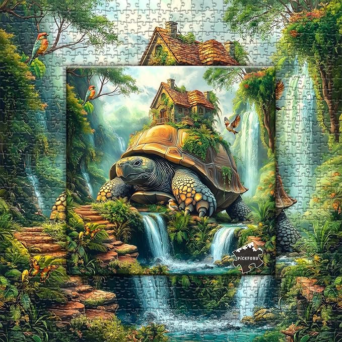 Sea Turtle Puzzles for Adults 1000 Pieces, Nature Fantasy Puzzle Featuring Giant Turtle with Treehouse Bird,Forest Animal Jigsaw Puzzles 1000 Pieces Scenic Landscape Puzzles