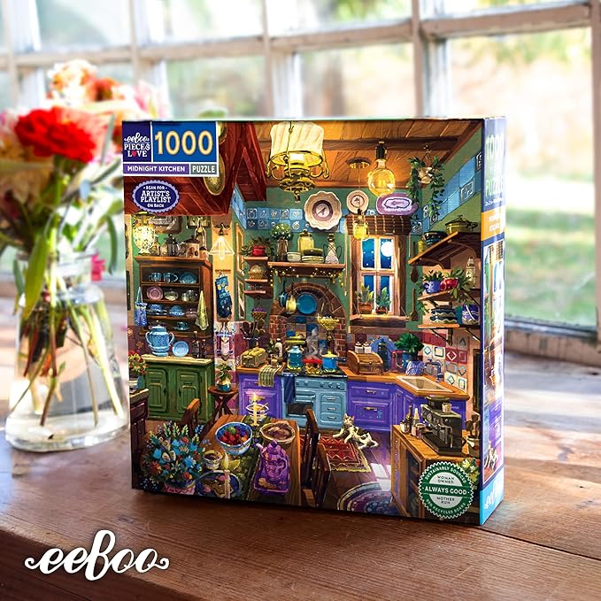 eeBoo 1000 Piece Puzzle - Midnight Kitchen Jigsaw Puzzle for Adults, Square 23" x 23" Made with Recycled Board & Vegetable-Based Ink