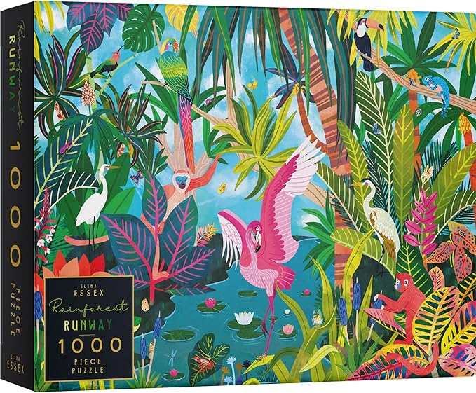 Elena Essex Jigsaw Puzzles - Rainforest Runway | Puzzle 1000 Pieces | Puzzles for Adults | Animal Bird Jungle Flamingo Puzzle | Size 28 x 20 inches