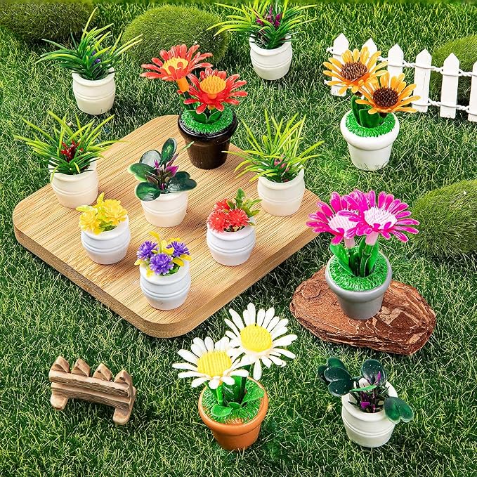 26Pcs Dollhouse Plant, Miniature Bonsai Plant Mini Potted Plants Flower for Dollhouse Decoration, Christmas Birthday Present DIY