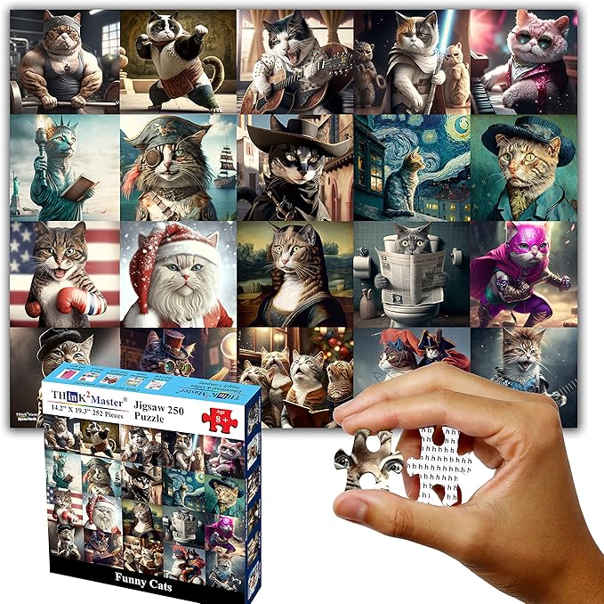 Think2Master Funny Cats 250 Pieces Jigsaw Puzzle Featuring Kittens and Cats. Great Gift. Large Pieces. Size: 14.2” X 19.3”