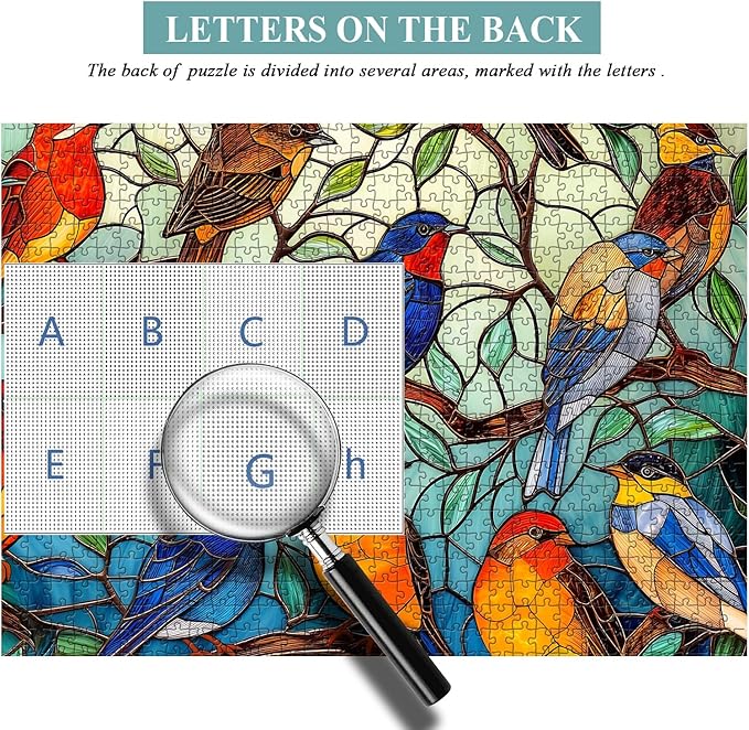 Stained Glass Puzzle Bird Puzzles for Adults 1000 Pieces, Colorful Round Bird Tree Jigsaw Puzzle, Impossible Hard Difficult Puzzles for Adults, Challenging Puzzles as Home Wall Decor