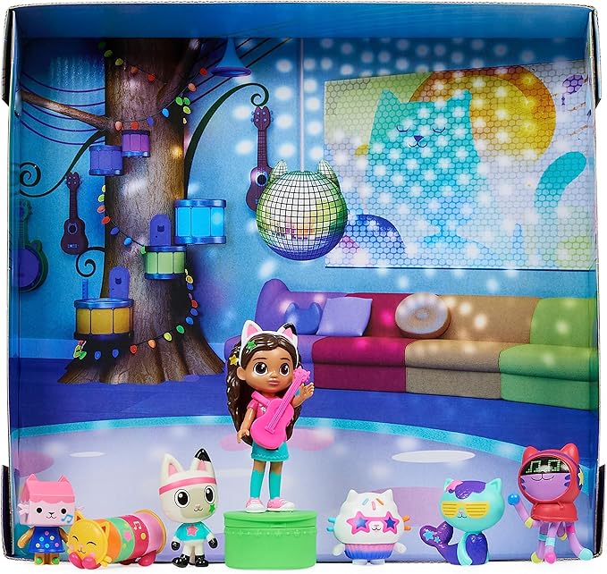 Gabby’s Dollhouse, Dance Party Theme Figure Set with a Gabby Doll, 6 Cat Toy Figures and Accessory Kids Toys for Ages 3 and up!
