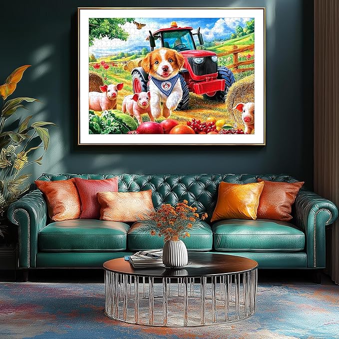 Farm Animals 500 Piece Puzzle for Adults Countryside Scenery with Cute Piglets,Red Tractor Fun Jigsaw Puzzles with Letters on Back for Seniors Challenging Adult Puzzle for Home Decor & Gift
