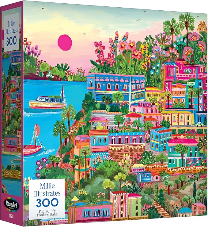 RoseArt - Millie Illustrates - Puglia, Italy - 300 Piece Jigsaw Puzzle – Scenic Mediterranean Artwork, Fun & Relaxing Puzzle for Adults
