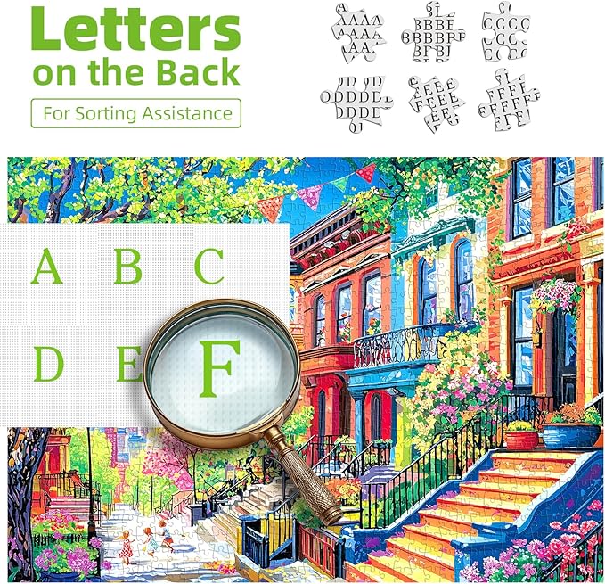 500 Piece Puzzles for Adults, Vibrant Spring Street Colorful Cityscape Jigsaw Puzzle with Letter & High Definition Poster for Family Challenging, Gifts, Party Game, Finished Size 23" x 15"