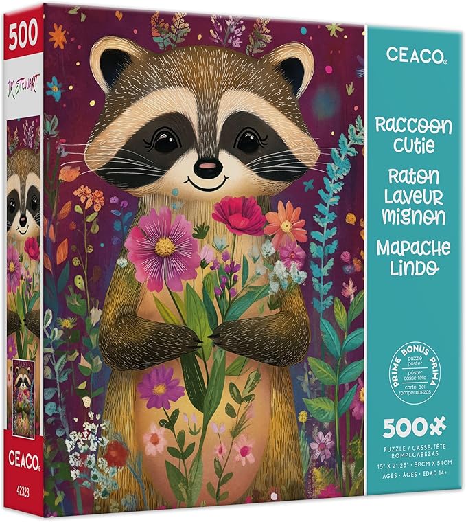 Ceaco - JK Stewart - Raccoon Cutie - 500 Piece Jigsaw Puzzle - Relaxing and Fun Activity for Adults