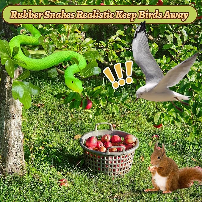 LRCXL Realistic Fake Snakes Toy Soft Rubber Snakes to Keep Birds Away - Green Garden Snake Toys for Garden Props to Keep Birds Away, Scare Squirrels, Mice, Pranks Halloween Decoration Props