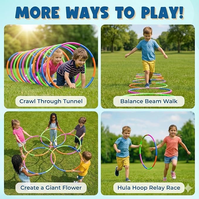 6 Pack: Toy Hoop Bundle Pack - Snap Together Detachable Adjustable Weight Size Plastic Hoops - Kids Hoola Rings for Sports, Exercise, Playing, 32-Inch