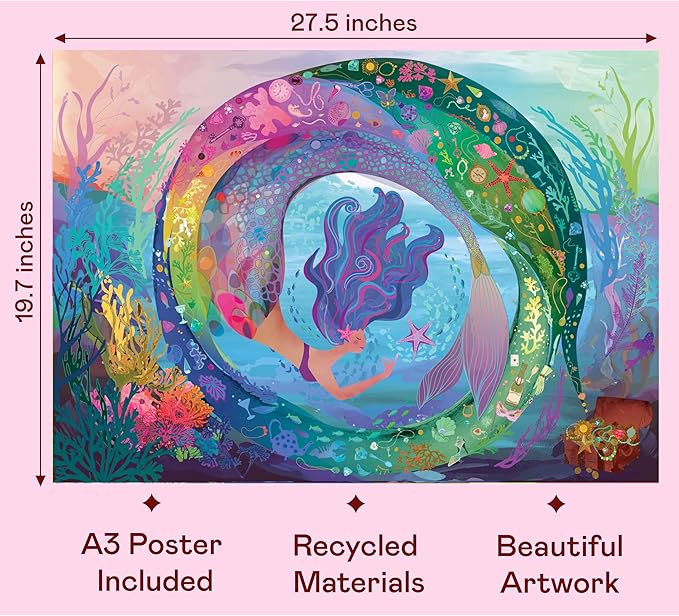 Elena Essex Puzzles for Adults 1000 Pieces - Sea Treasures, 1000 Piece Puzzle for Adults, Jigsaw Puzzles 1000 Pieces, Ocean Mermaid Sea Marine Underwater Puzzle, Size 28x20 inches
