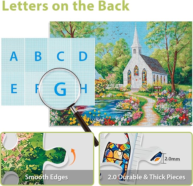 500 Pieces Jigsaw Puzzles for Adults, Spring Chursh Puzzle for Adults Seniors, Recycled Paper Puzzle 500 Pieces, NO Dust, Colorful Challenging Puzzle Family Game Gift for Friends (20.5x15in)