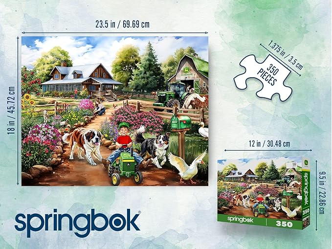 Springbok Life on The Farm 350 Piece Jigsaw Puzzle for Adults - John Deere Tractor - Unique Cut Pieces - Made in USA