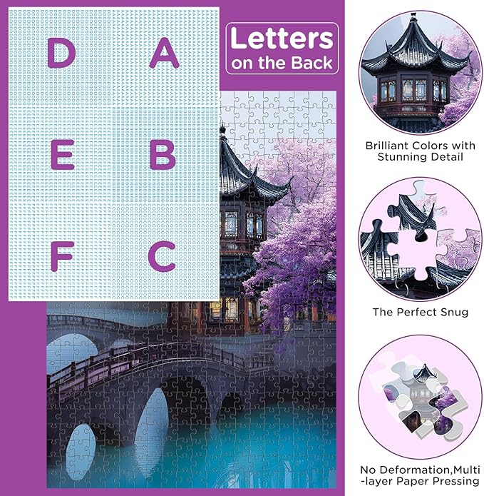 500 Piece Puzzles for Adults, Cherry Blossom Pavilion Dreamscape Puzzles, Vintage Flower Tree Scenery Jigsaw Puzzle, challenging Unique Lake Park Theme Puzzle as Home Decor Gift, 20.5 x 15 in