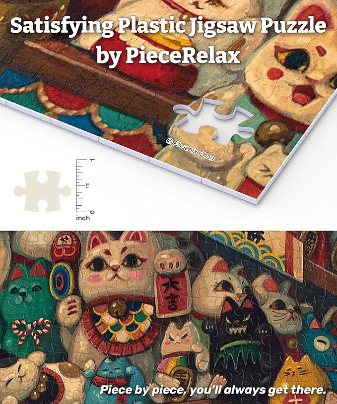 PieceRelax PieceClicks Plastic Jigsaw Puzzle for Adults 1000 Pieces - Phoenix Chan - Lucky Cat Shop - 25.2 X 18.9 Inches, Most Satisfying Table Games, No Glue Needed [U1033]