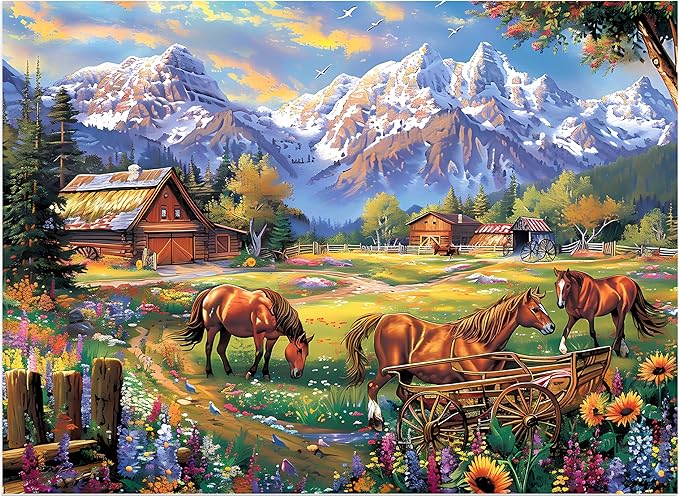 500 Piece Jigsaw Puzzle for Adults - Flowers, Mountain, Horse Themes - Funny Challenging Gift for Family Friends, 21 x 15 in