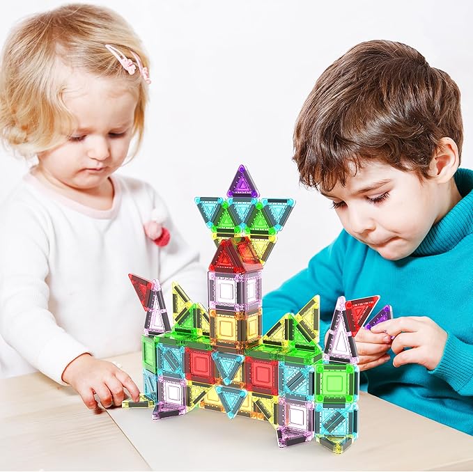 PicassoTiles 50PC Nano Magnetic Tile Travel Toy Construction Building Blocks Playset with Storage Case STEM Montessori Classroom Learning Magnet Tiles Stacking Toys for Toddlers Girls Boys Age 3+ PN02
