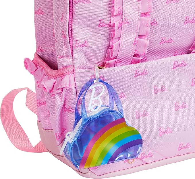 Barbie Clothes & Accessories, Deluxe Keychain Rainbow Bag with Pajamas & Slumber Party-Themed Accessories for Fashion Dolls Like Slippers