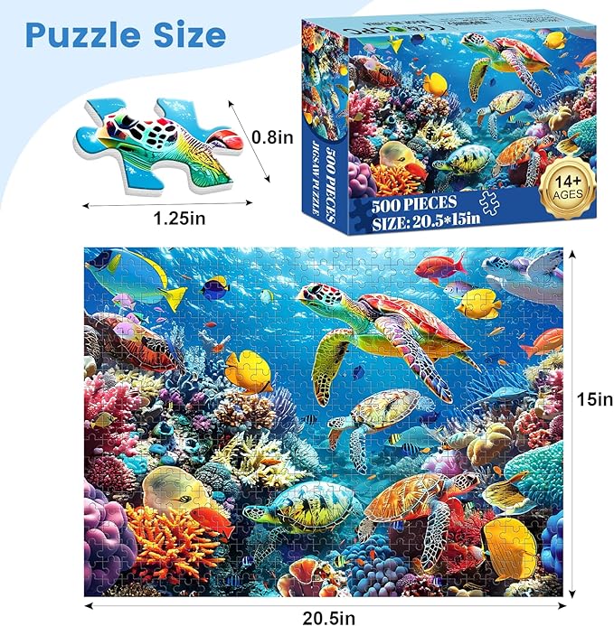 500 Piece Puzzle for Adults, Turtle Jigsaw Puzzles, Sea Animals Puzzles 500 Pieces, Birthday and Barious Holiday Party for Family Adult, Funny Puzzle for Adults, 20.5x15 in